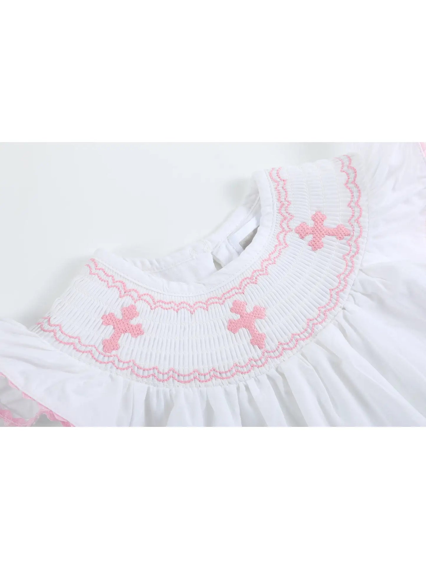 White and Pink Cross Smocked Dress & Bloomers Set
