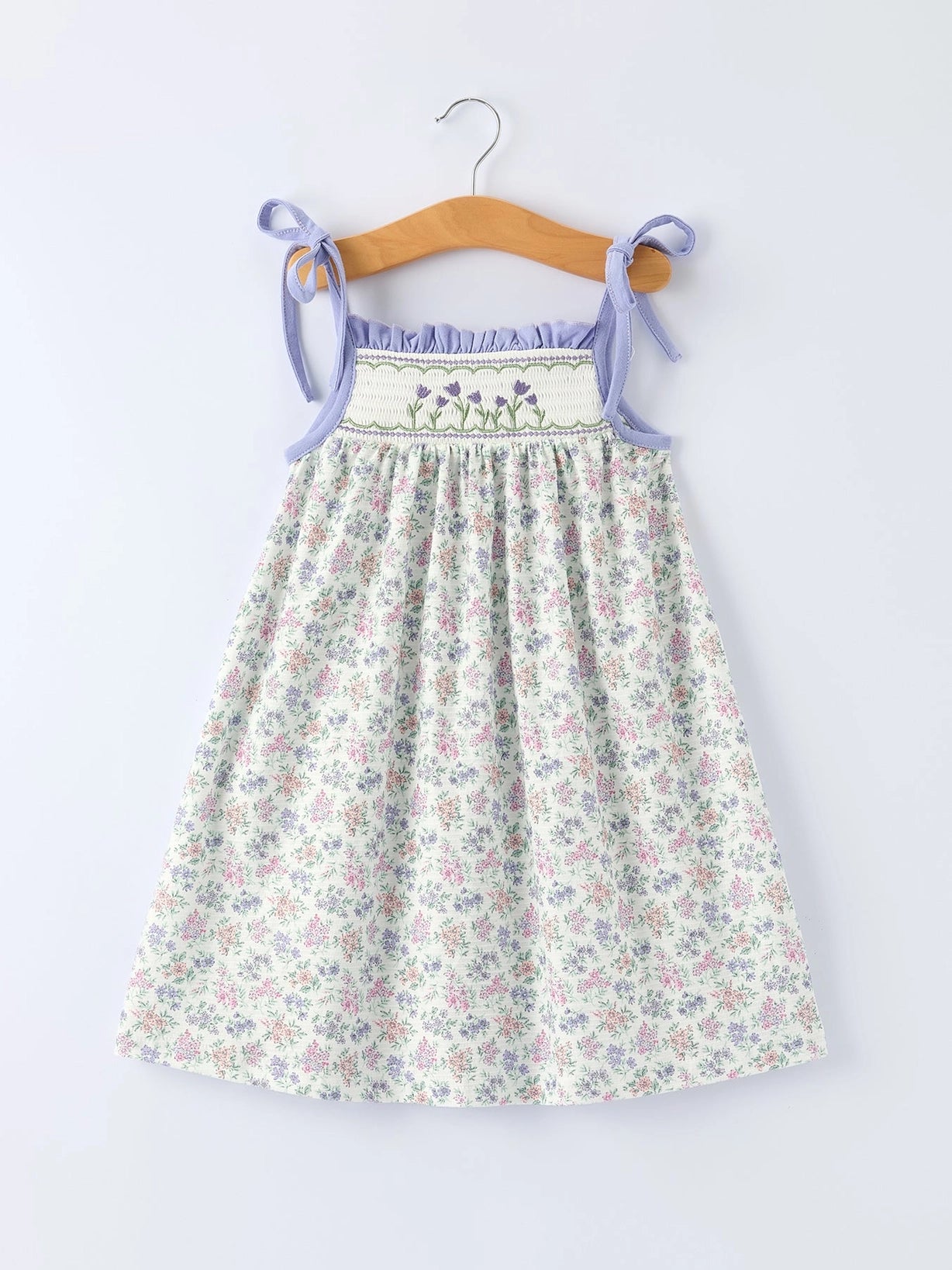 Smocked Purple Floral Dress