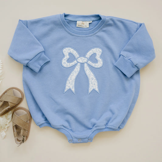 Blue Bow Sweatshirt Romper