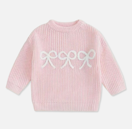 Triple Bow Pink Crochet Sweater