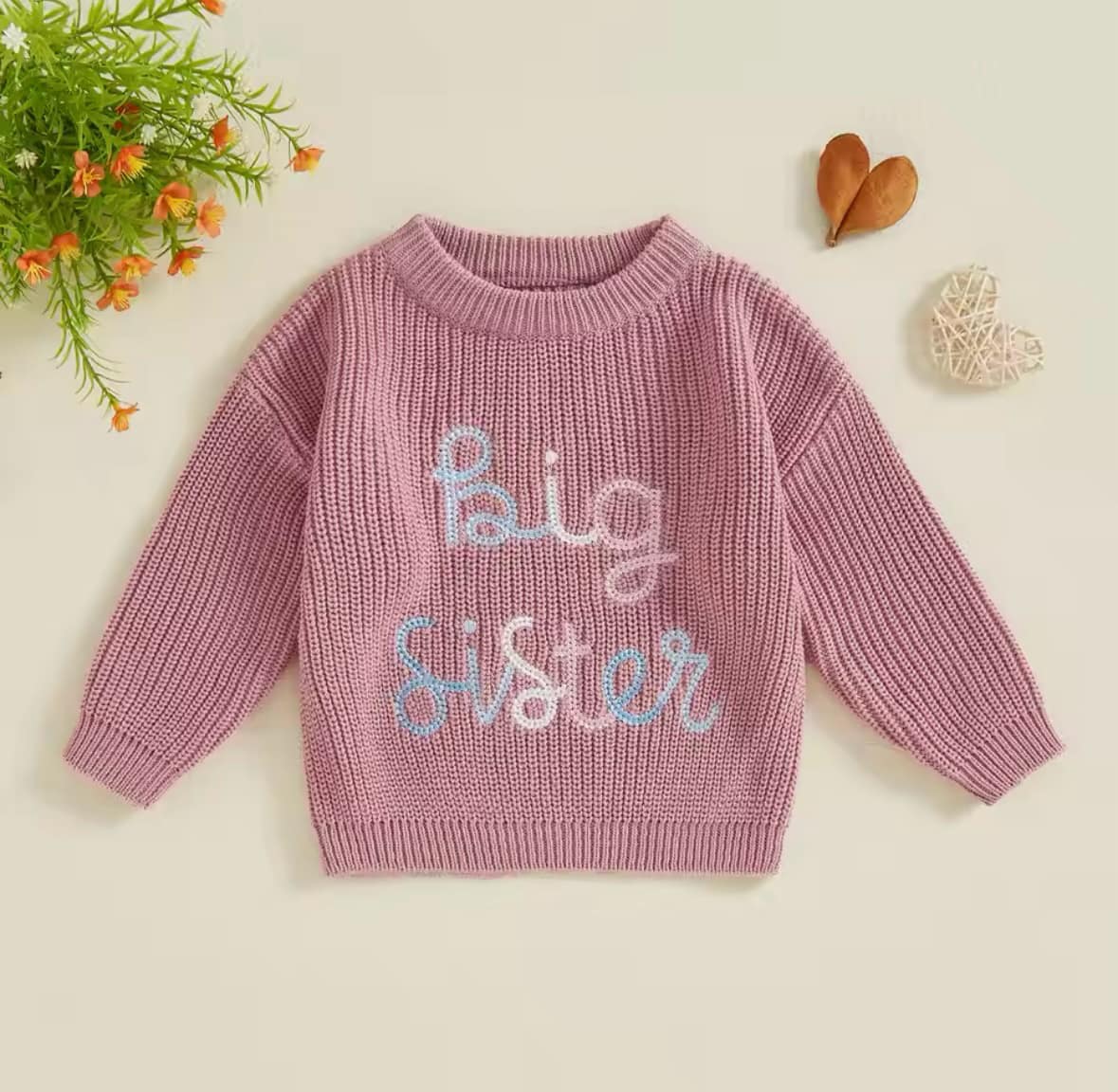 Big Sister Embroidered Sweater: Rose