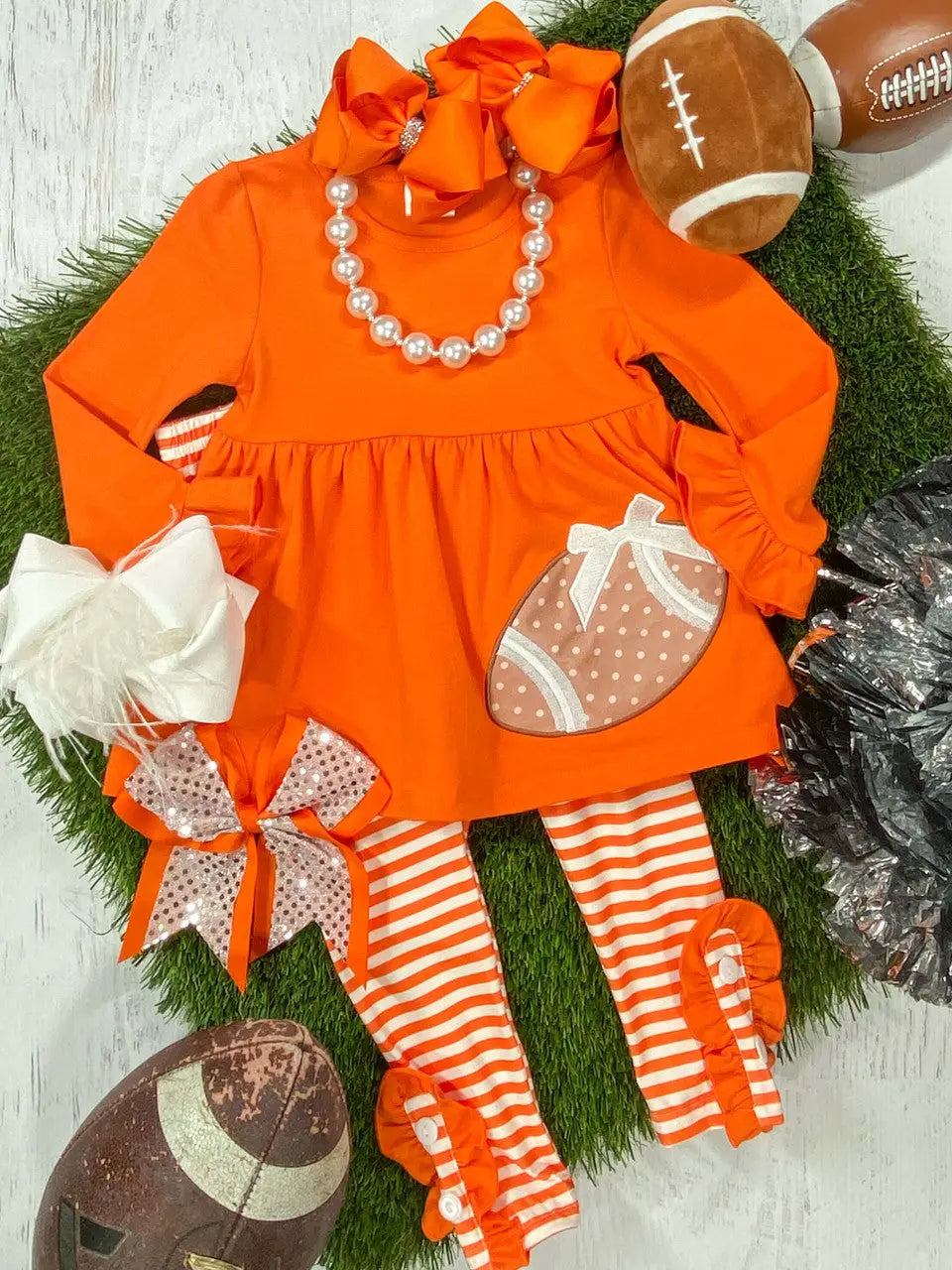 Orange Football Applique' Set