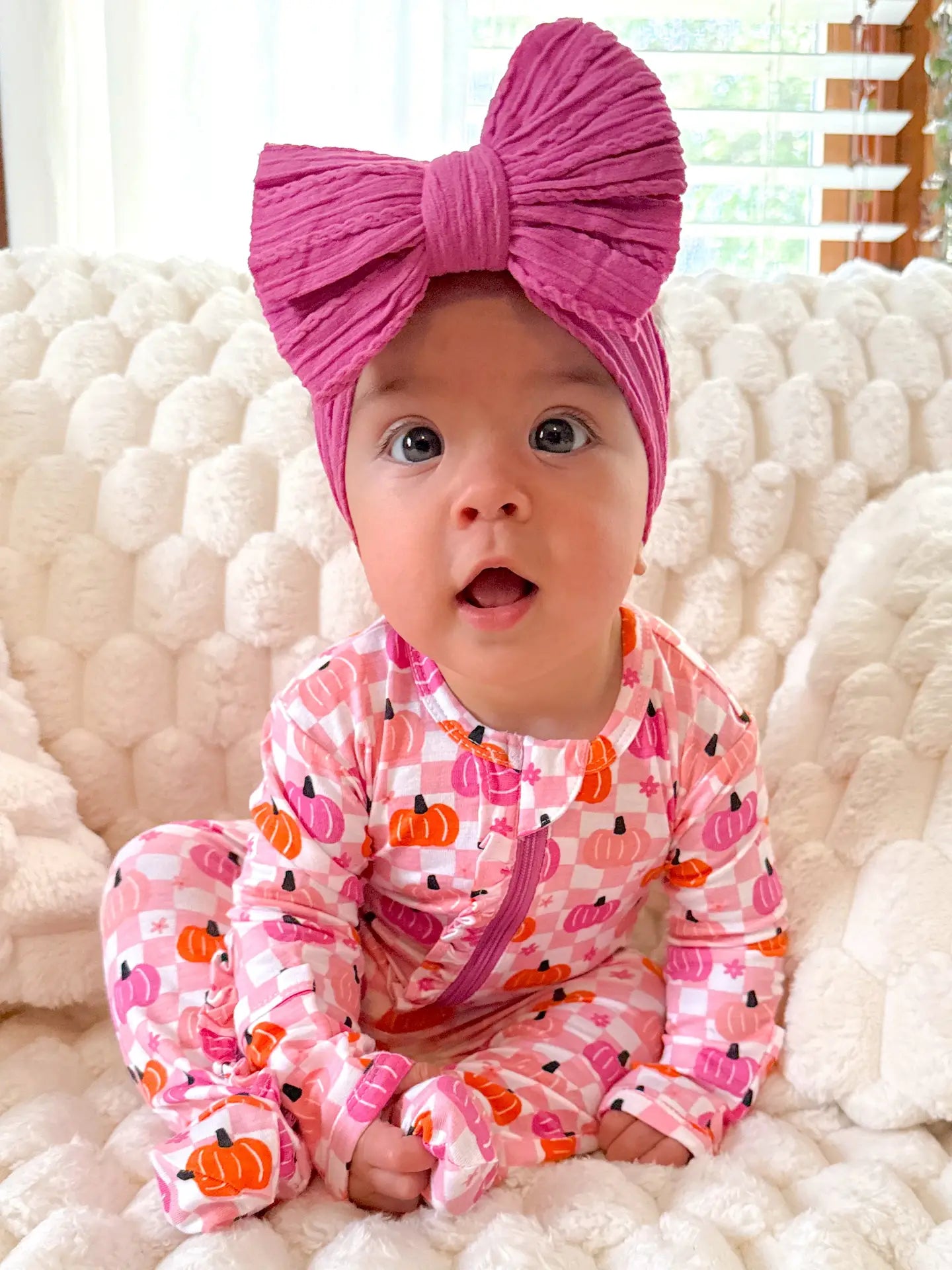 Pink Pumpkin Checkerboard Footie