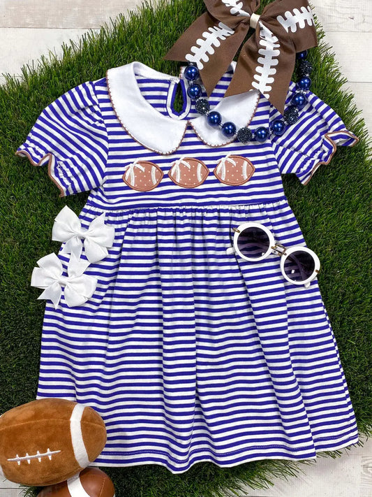 Blue Striped Football Applique' Dress