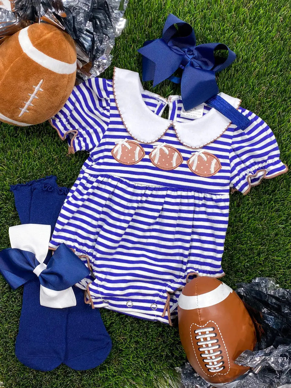 Blue Striped Football Applique' Bubble