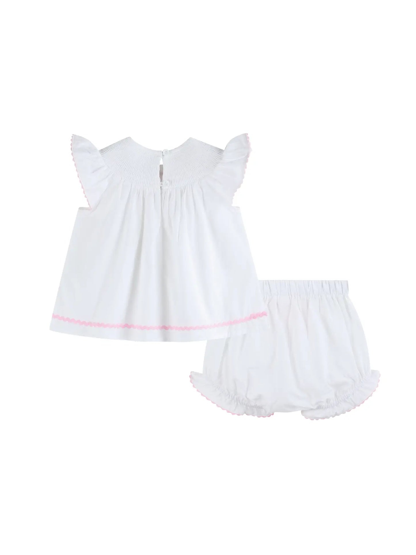 White and Pink Cross Smocked Dress & Bloomers Set