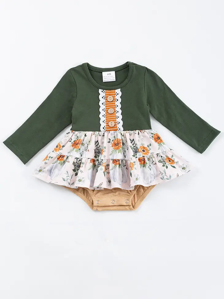Forest Floral Ruffle Baby Romper