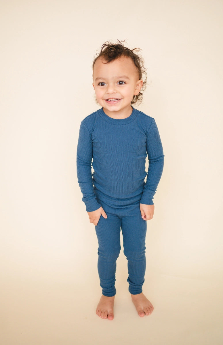 Organic Cotton Ribbed PJs: Ocean