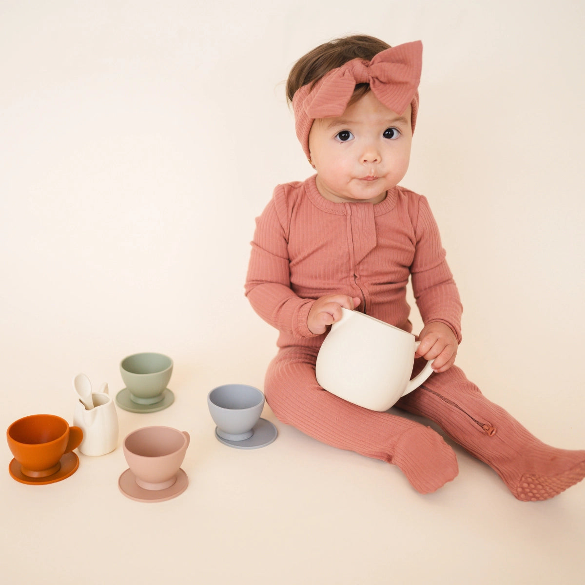 Organic Cotton Ribbed Footie: Terracotta