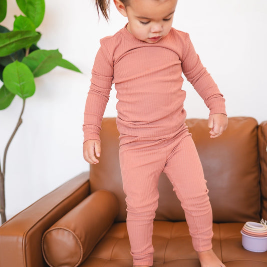 Organic Cotton Ribbed PJs: Terracotta