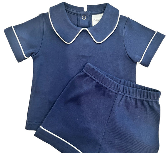 Piping Collar Shorts Set