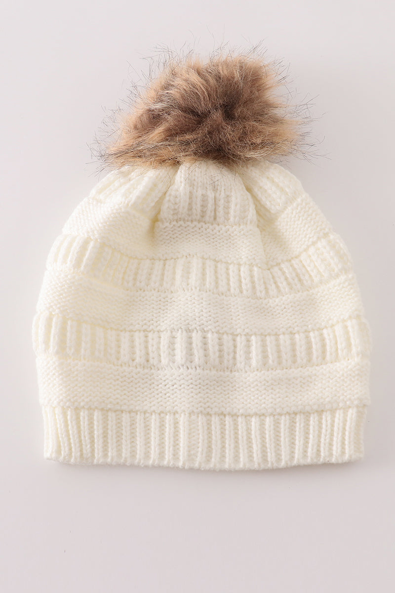 Kids PomPom Cable Beanie