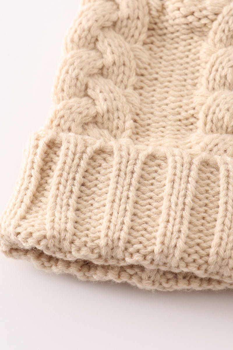 PomPom Folded Cable Beanie