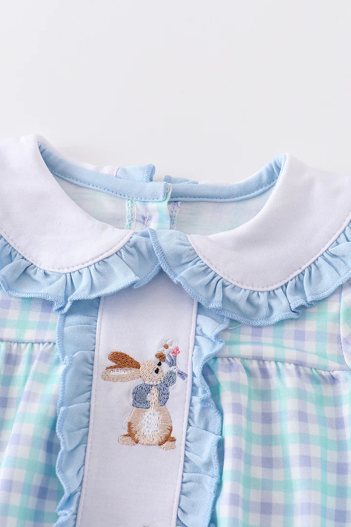 Blue Plaid Bunny Embroidery Bubble