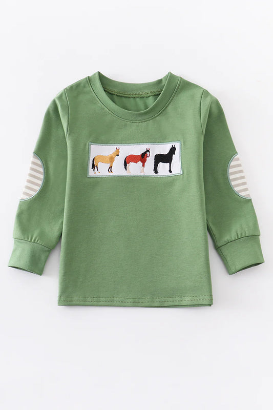 Green Horse Embroidered Top