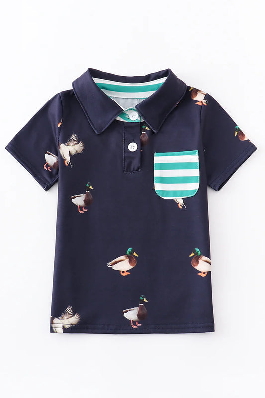 Navy Duck Print Polo Shirt