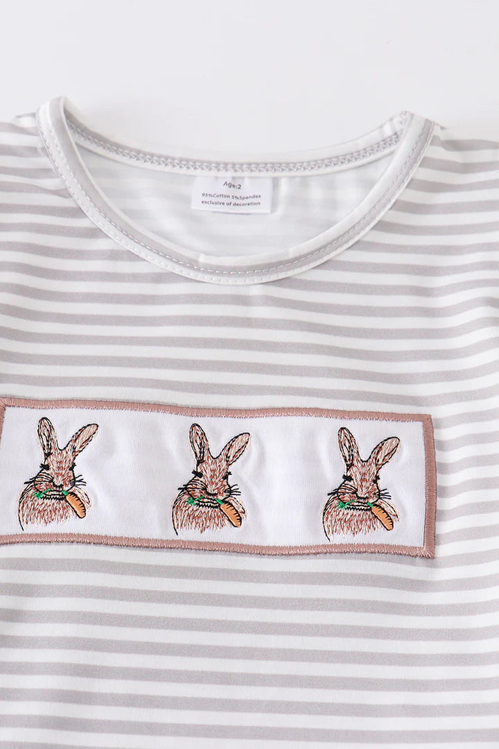 Grey Bunny Embroidery Shorts Set