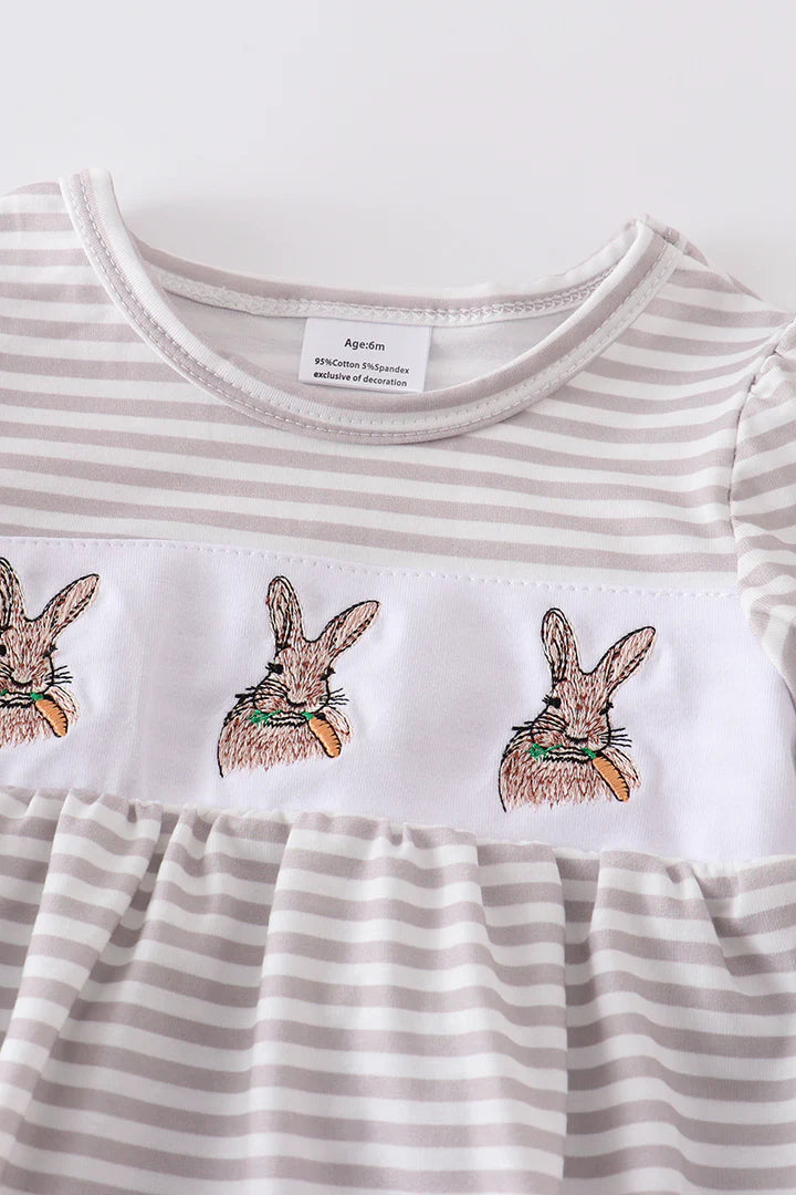 Grey Bunny Embroidery Ruffle Bubble