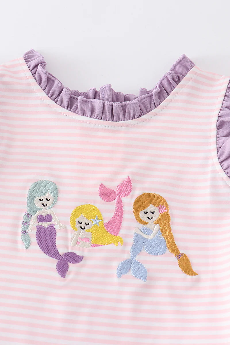 Purple Mermaid Embroidered Shorts Set