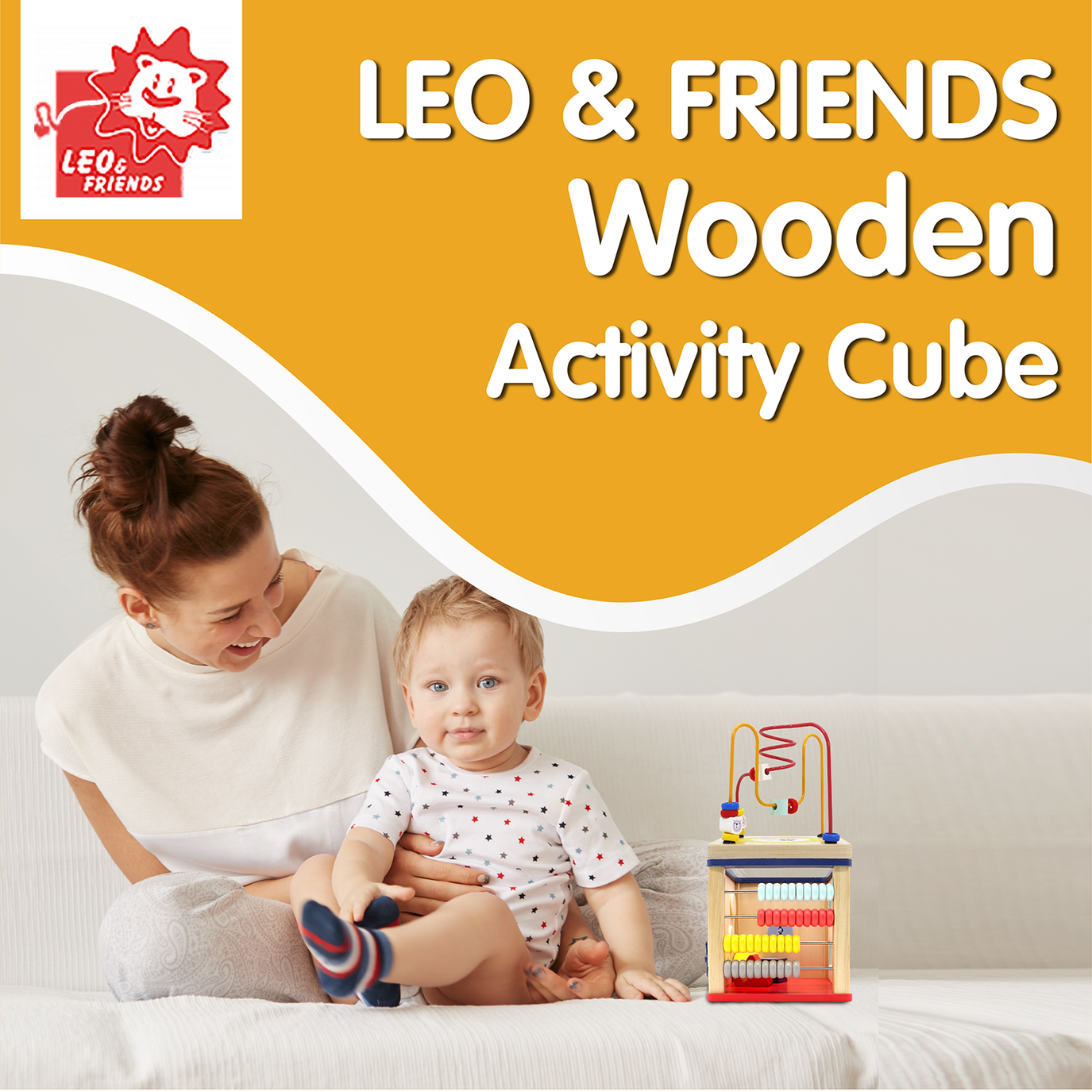 Leo & Friends Wooden Activity Cube - Primary