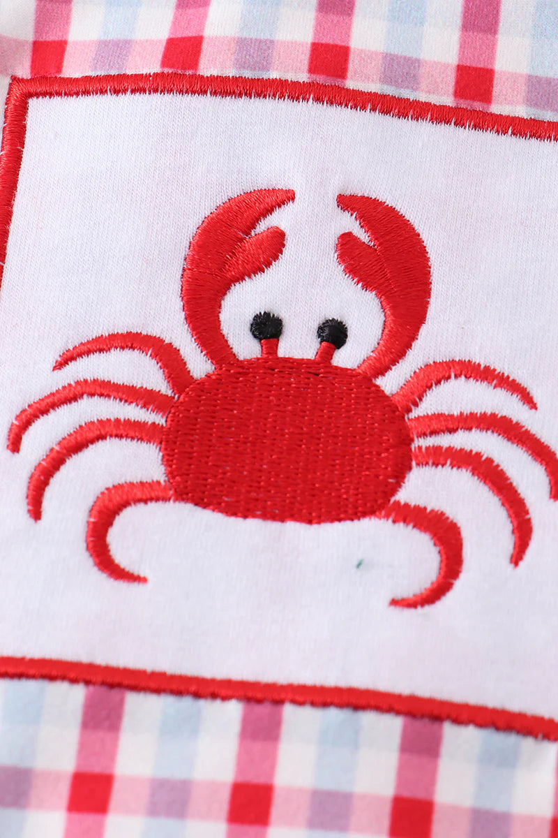 Crab Embroidered Plaid Bubble
