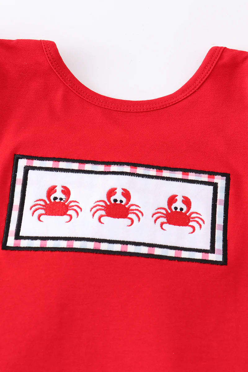 Crab Embroidered Bow Back Ruffle Shorts Set