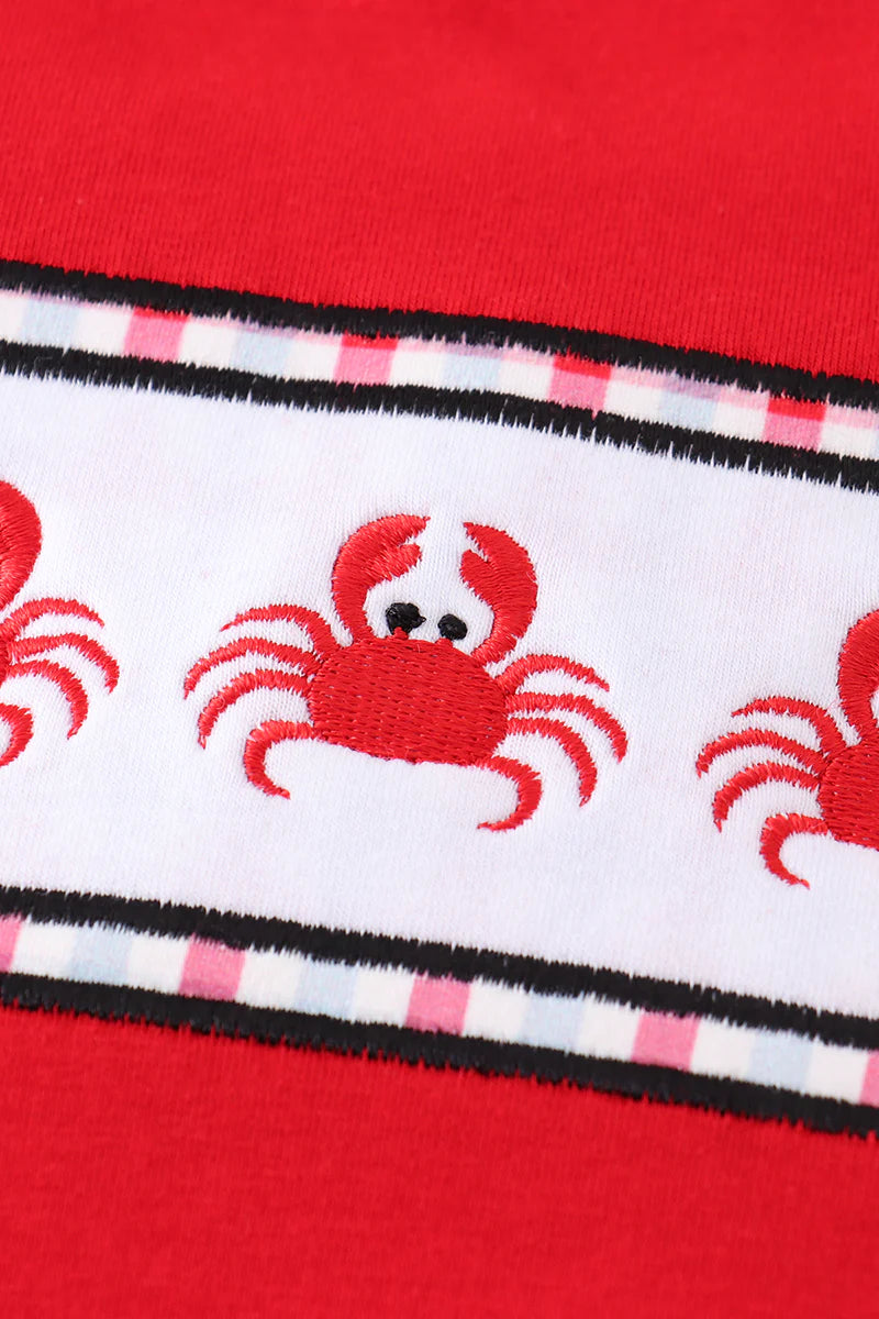 Crab Embroidered Bow Back Ruffle Shorts Set