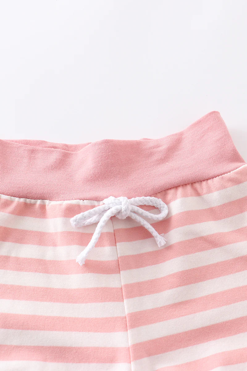 Pink Striped Hooded Shorts Set
