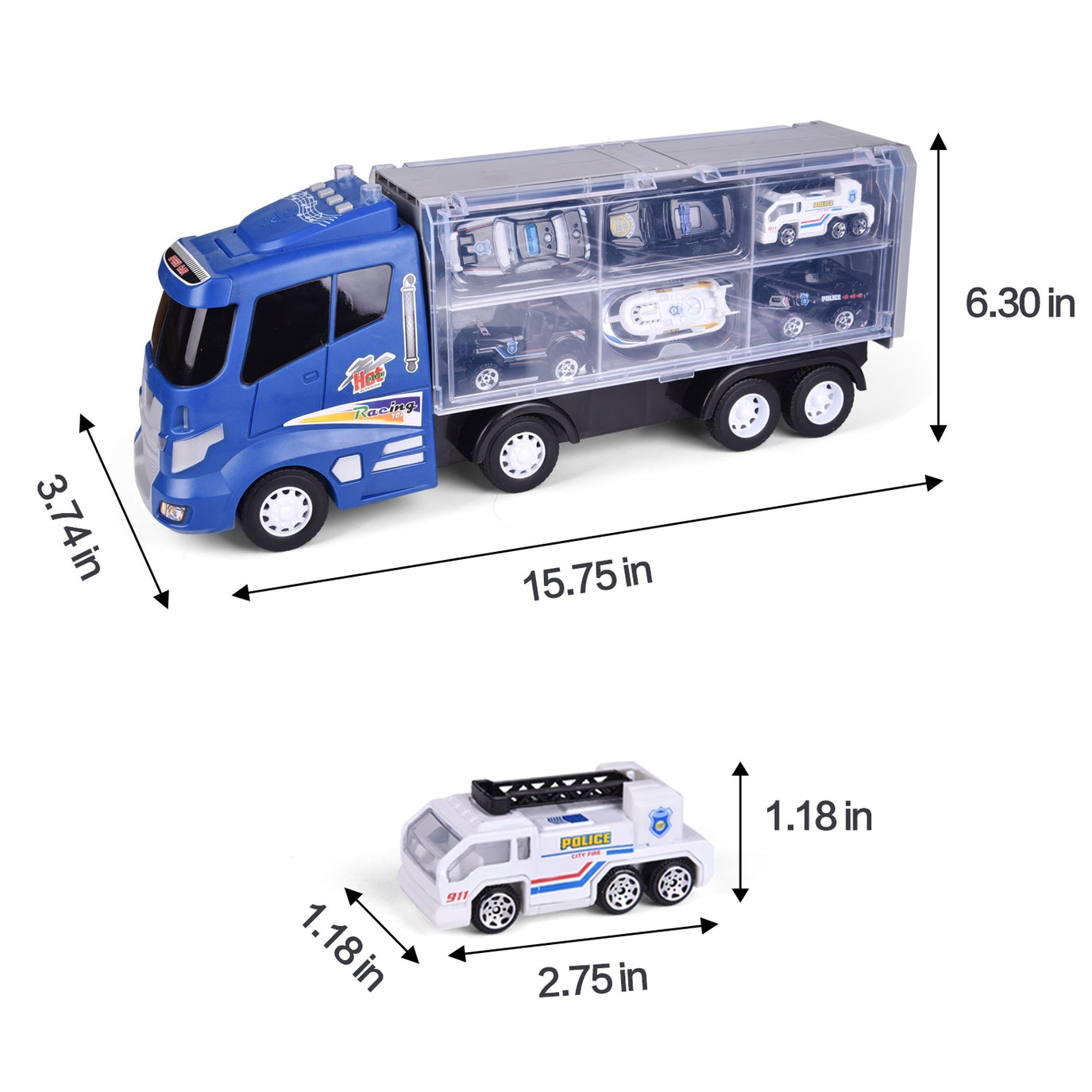 12 in 1 Die-cast Police Car Transport Truck Car Carrier Toy