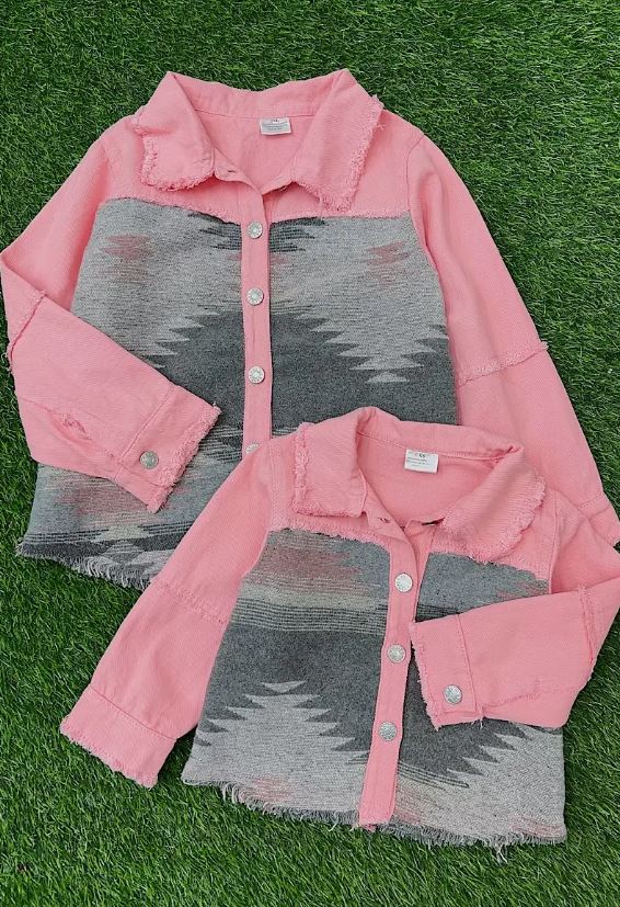 Pink Denim Jacket with Aztec Print