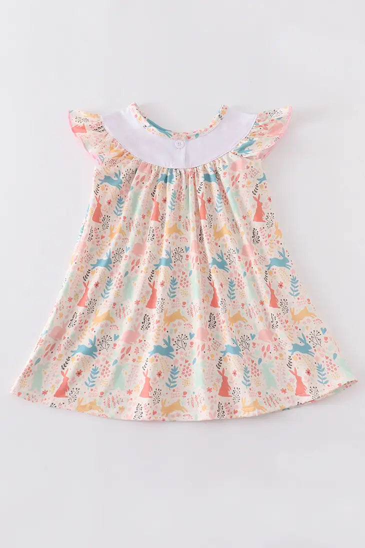 Bunny Floral Embroidered Girl Dress