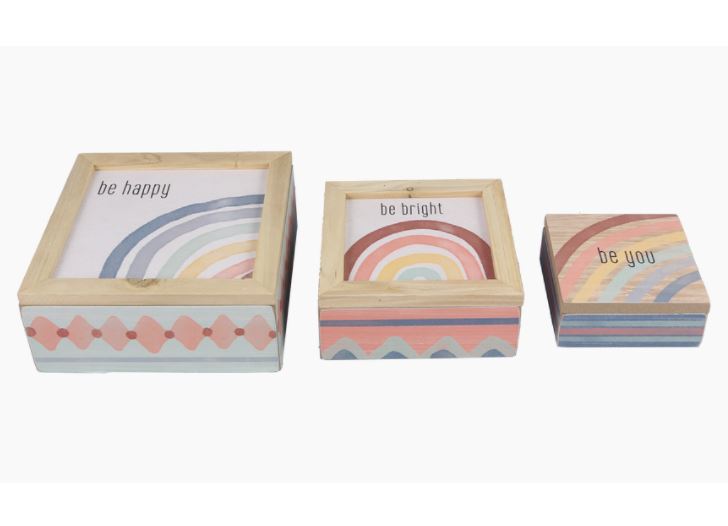 Wood Rainbow Tabletop Nesting Box, Set of 3