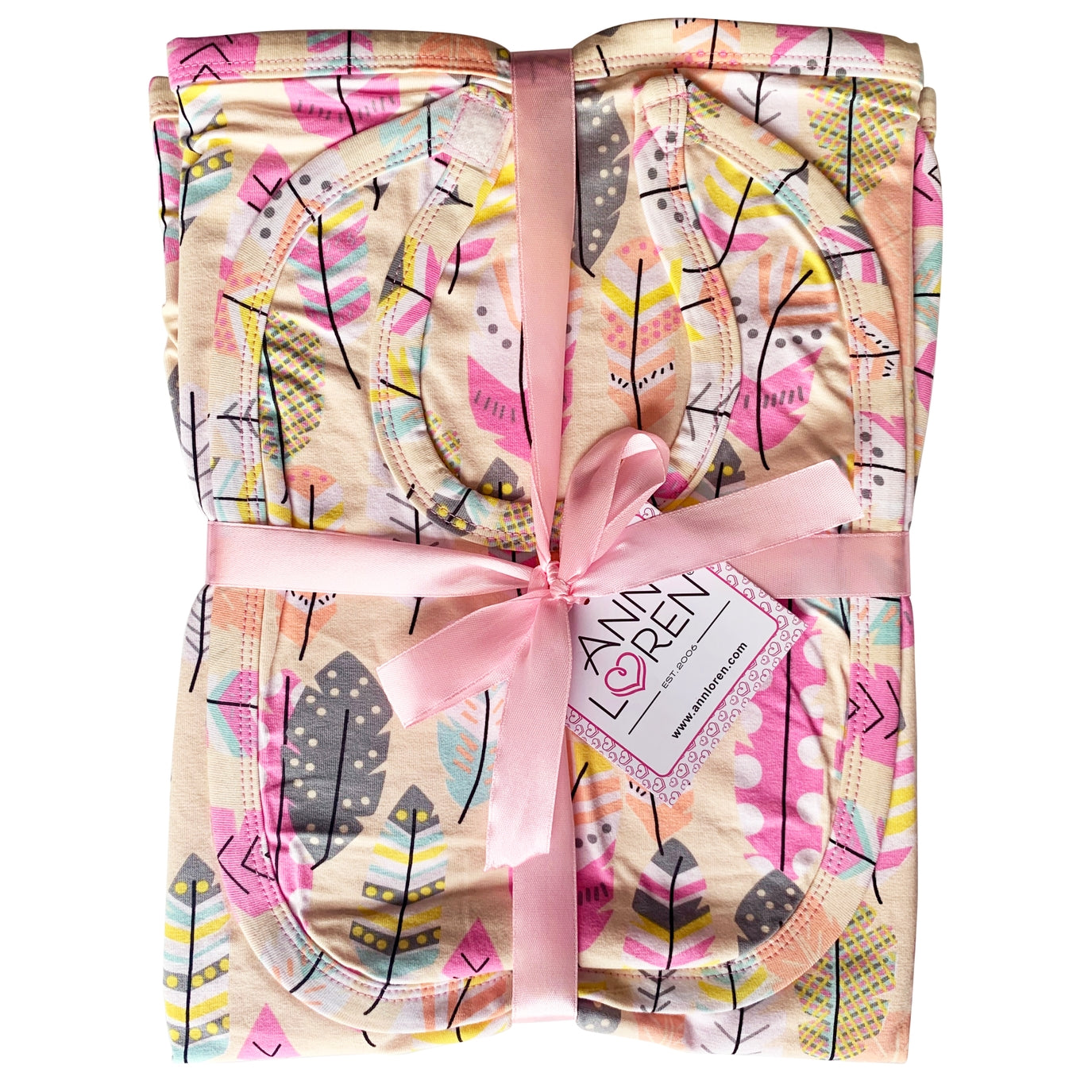 Pink Feather Blanket & Bib Baby Gift Set
