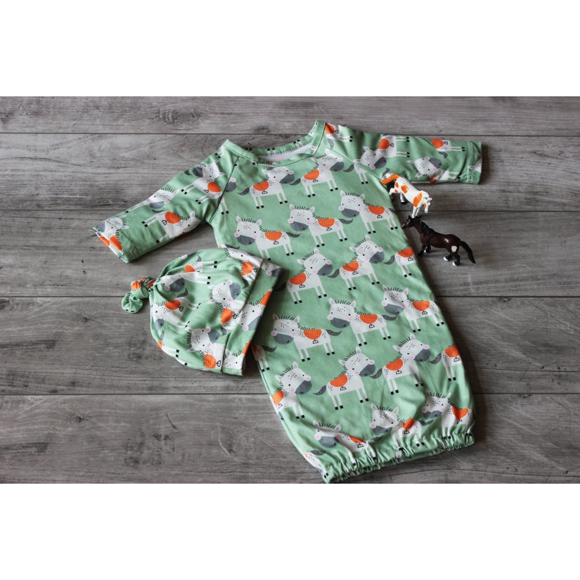 Horse Baby Gown and Hat Set