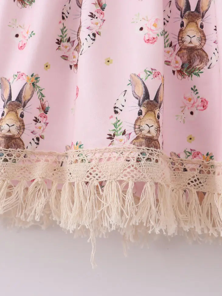 Pink Bunny Wreath Tassel Dress