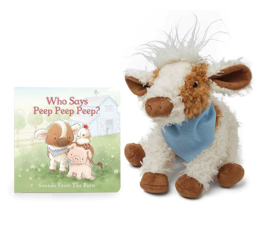 'Who Says Peep Peep' Board Book and Moo Moo Stuffie Combo Set