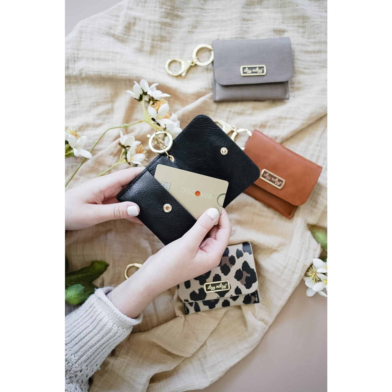 Taupe Itzy Mini Wallet™ Card Holder & Key Chain Charm