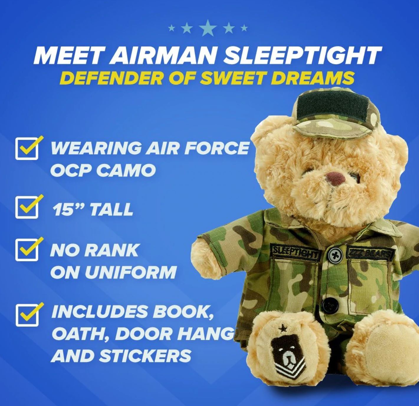 Airman Sleeptight - Air Force Teddy Bear with Storybook & Sleep System