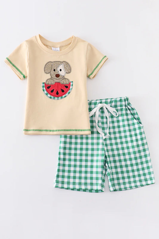 Dog Watermelon Applique Shorts Set