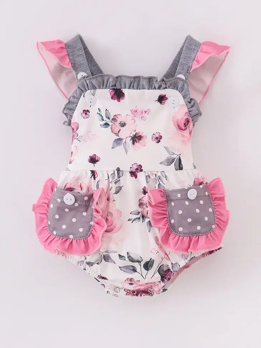 Pink and Gray Floral Ruffle Bubble