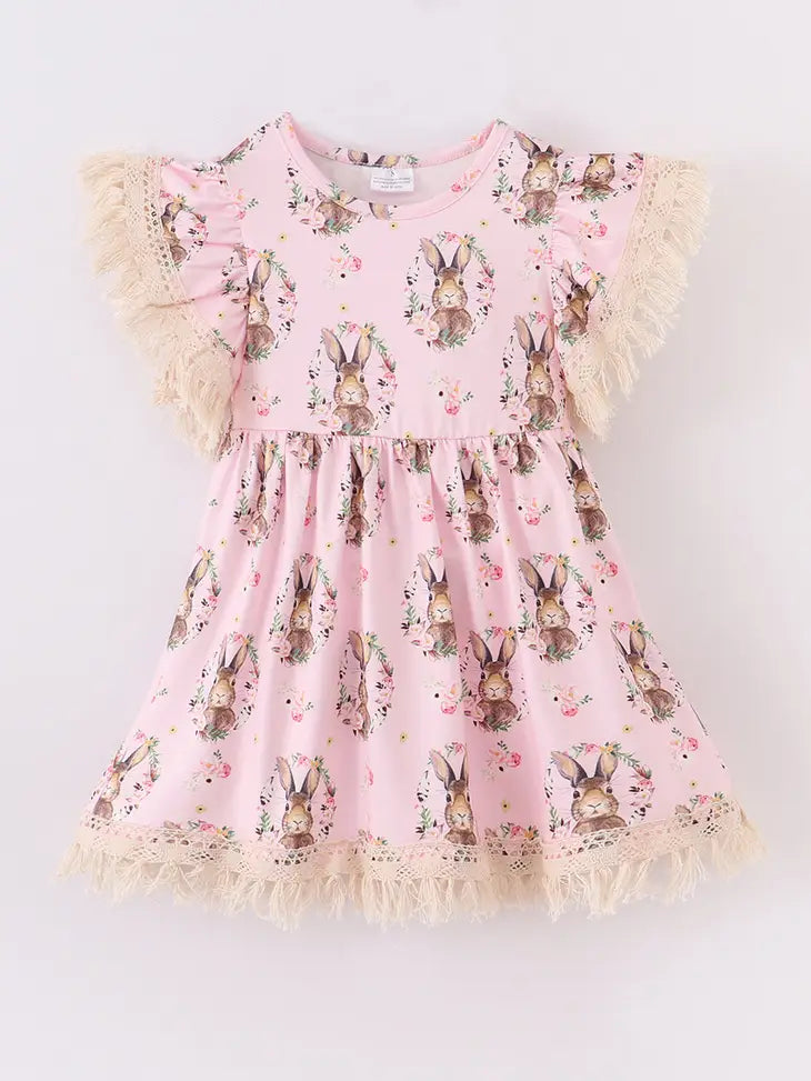 Pink Bunny Wreath Tassel Dress