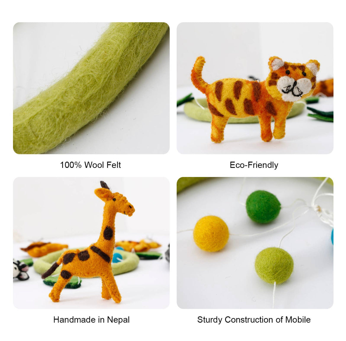 Wool Felt Baby Mobile - Zoo Animals